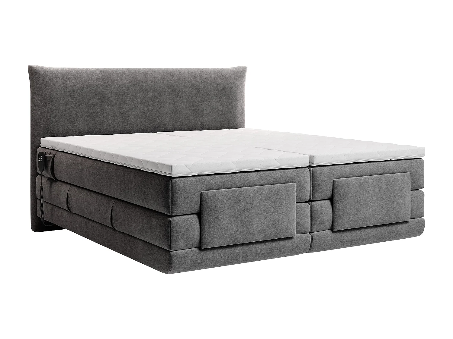 Komplett boxspring-set med sänggavel + elektriskt justerbar resårmadrass + madrass + bäddmadrass - 2 x 80 x 200 cm - Tyg - Antracit - ZANORO från PALACIO