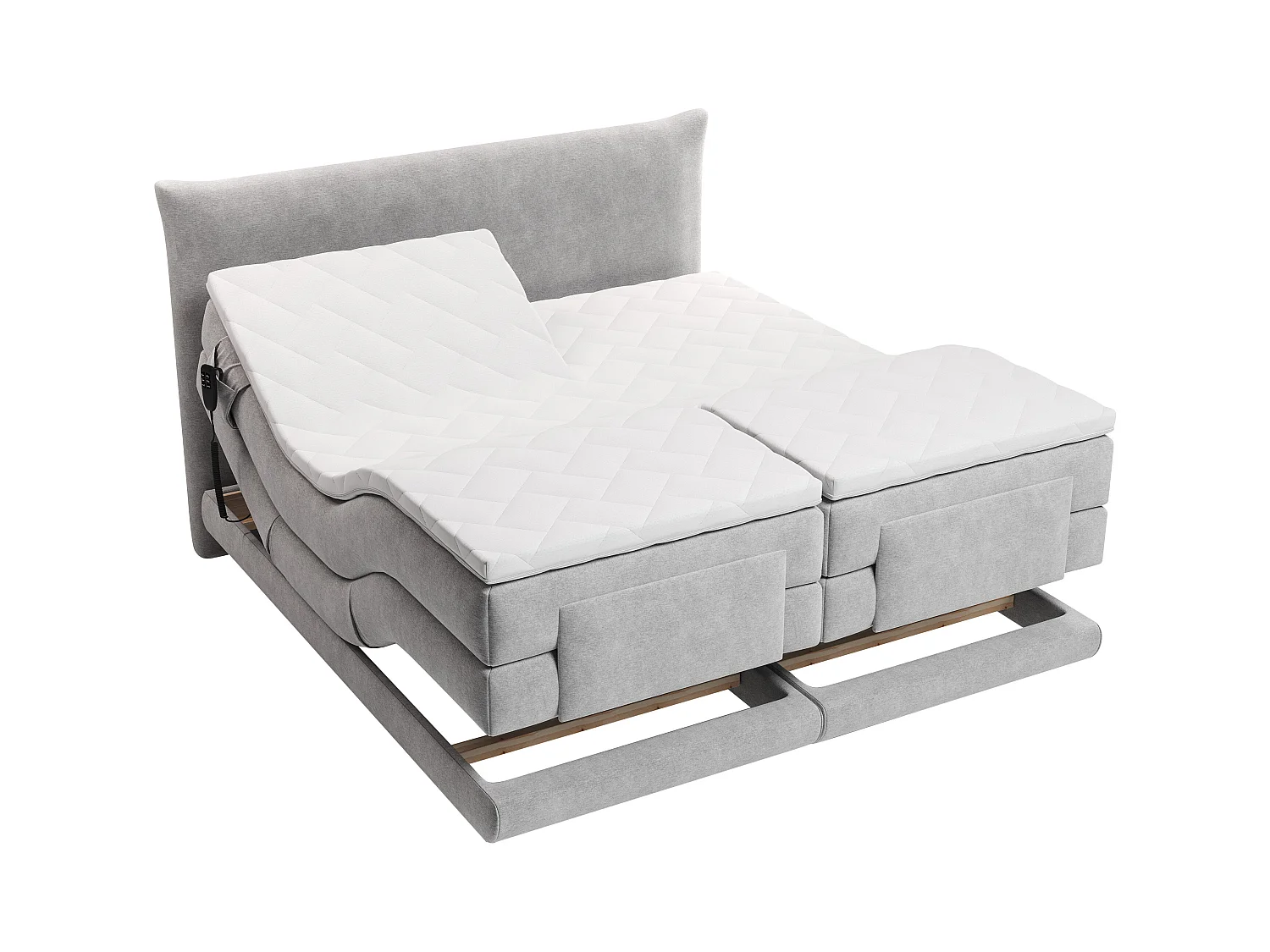 Ensemble complet boxspring tête de lit + sommiers relaxation électrique + matelas + surmatelas - 2 x 80 x 200 cm - Tissu - Gris clair - ZANORO de PALACIO