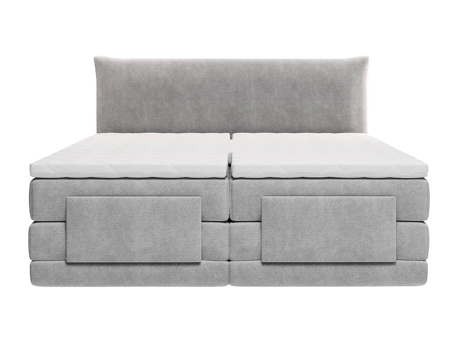 Komplett boxspring-set sänggavel + elektriska reglerbar resårbottnar + madrass + bäddmadrass - 2 x 80 x 200 cm - Tyg - Ljusgrå - ZANORO från PALACIO