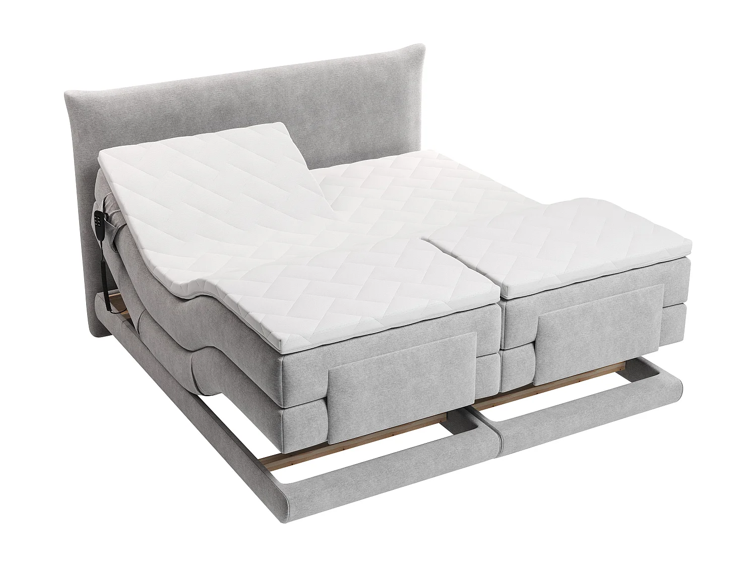Komplett boxspring-set sänggavel + elektriska reglerbar resårbottnar + madrass + bäddmadrass - 2 x 80 x 200 cm - Tyg - Ljusgrå - ZANORO från PALACIO