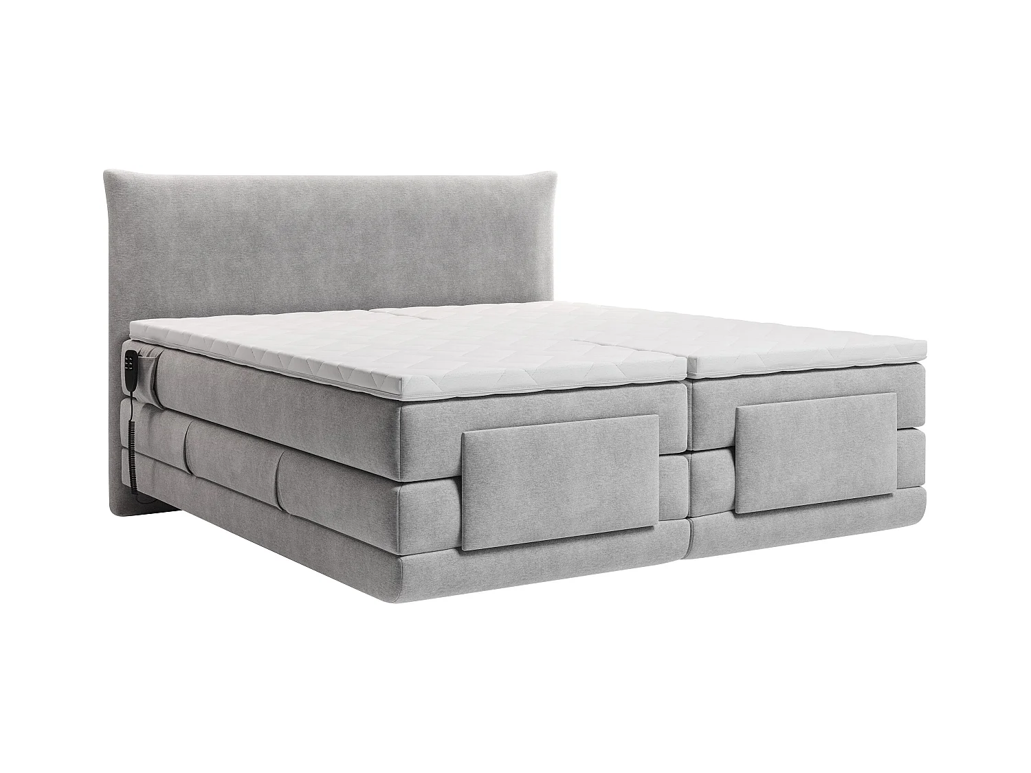 Ensemble complet boxspring tête de lit + sommiers relaxation électrique + matelas + surmatelas - 2 x 90 x 200 cm - Tissu - Gris clair - ZANORO de PALACIO