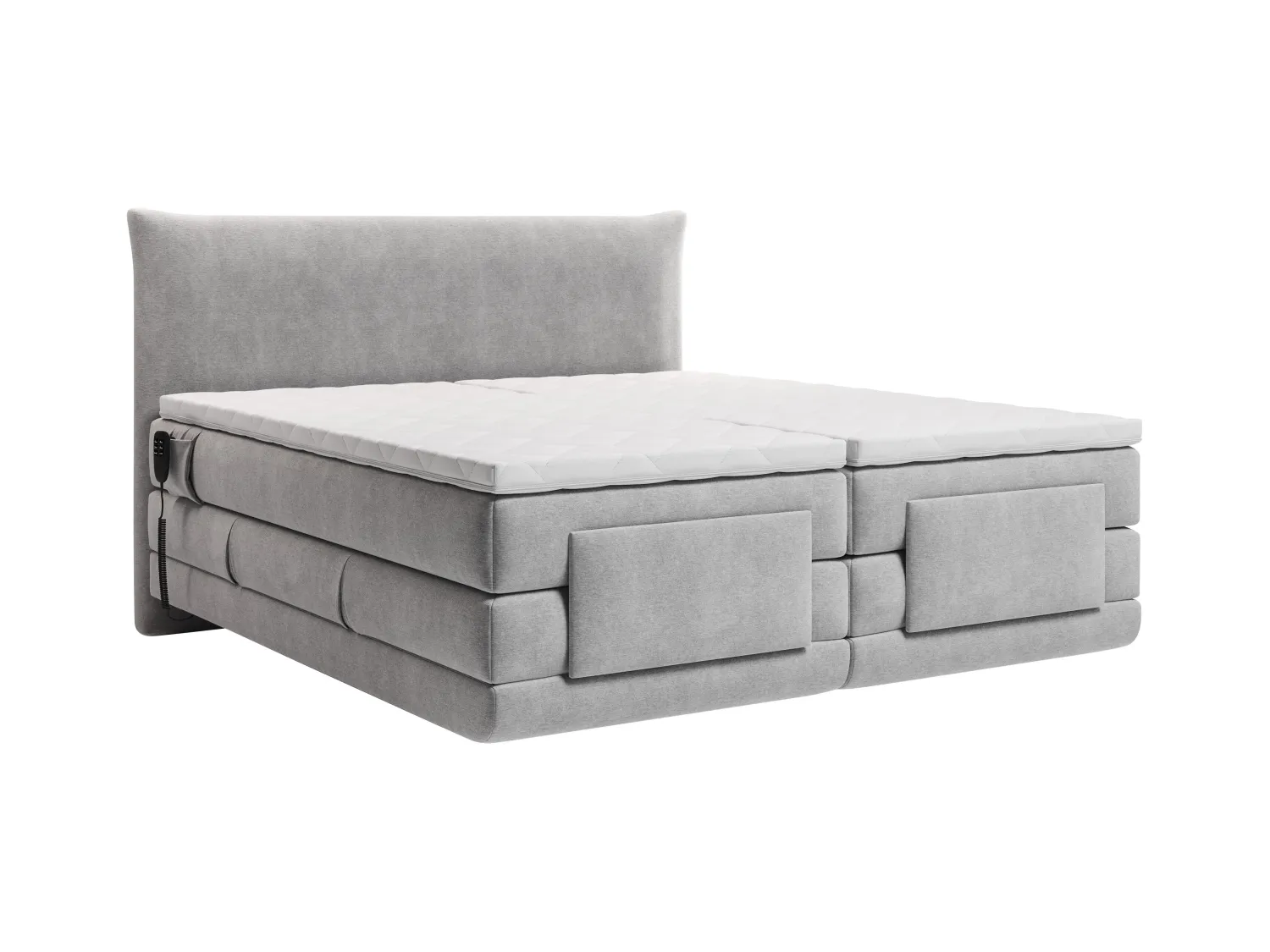 Conjunto completo boxspring cabecero + somieres con relax eléctrico + colchón + sobrecolchón - 2 x 90 x 200 cm - Tejido - Gris claro - ZANORO de PALACIO