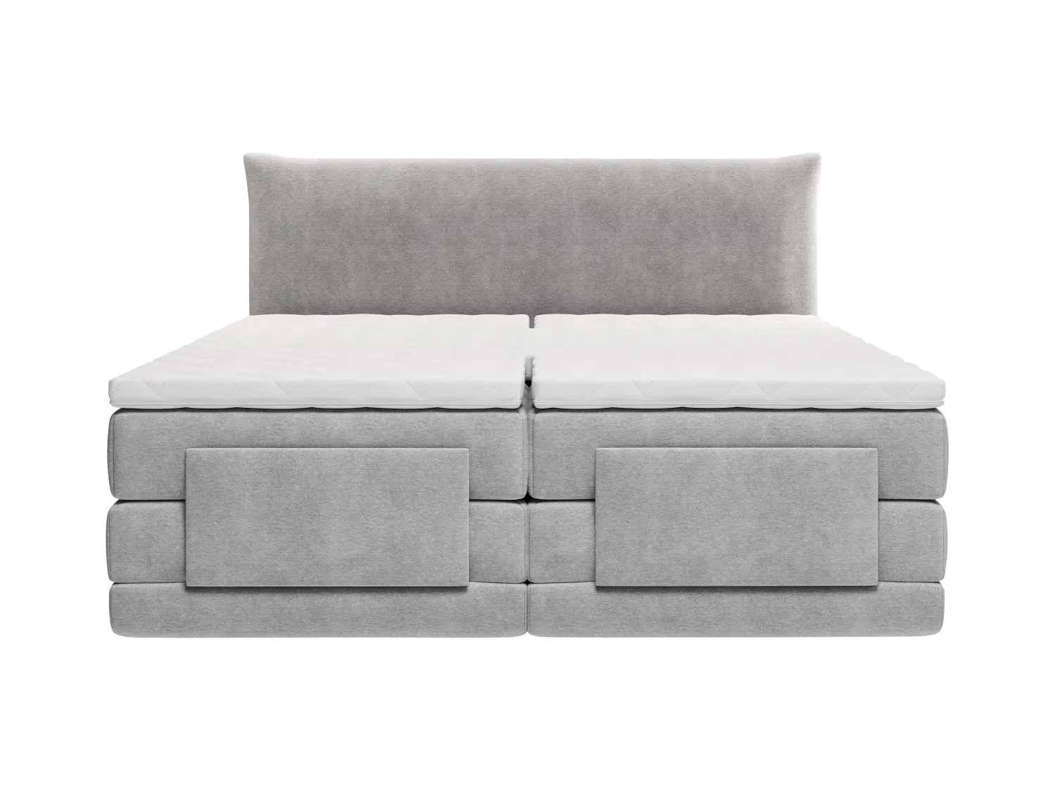 Conjunto completo boxspring cabecero + somieres con relax eléctrico + colchón + sobrecolchón - 2 x 90 x 200 cm - Tejido - Gris claro - ZANORO de PALACIO