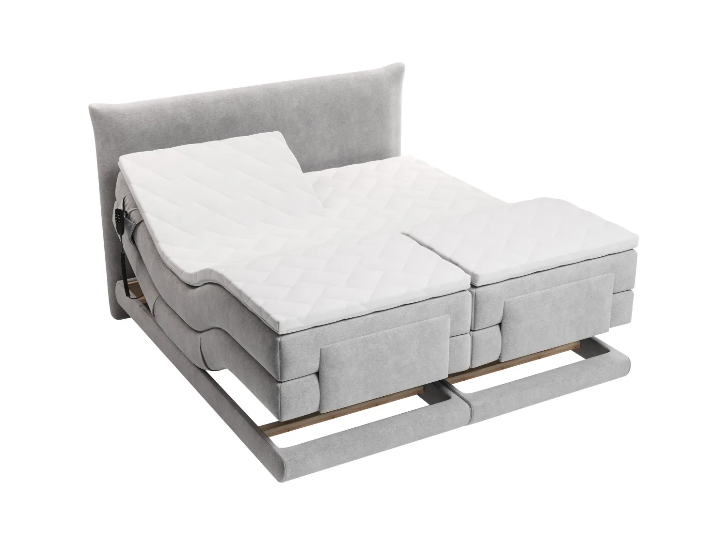 Conjunto completo boxspring cabecero + somieres con relax eléctrico + colchón + sobrecolchón - 2 x 90 x 200 cm - Tejido - Gris claro - ZANORO de PALACIO