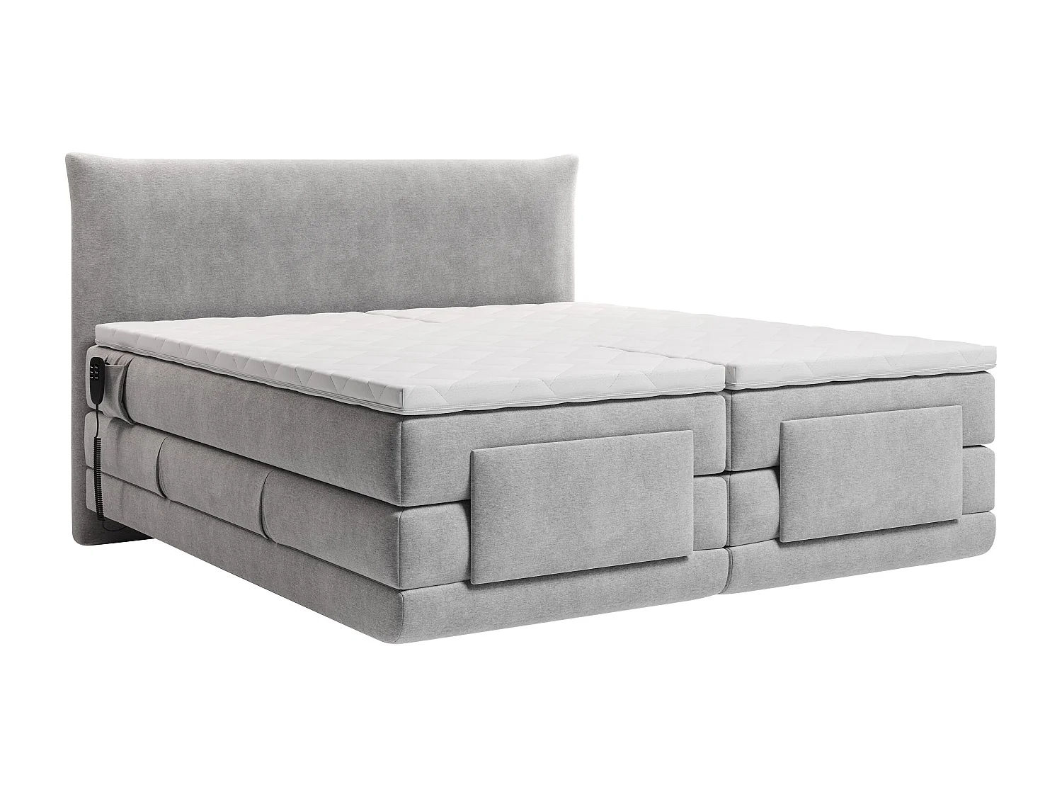 Komplett boxspring set med huvudgavel + elektriska fjädrande sängbottnar + madrass + bäddmadrass - 2 x 90 x 200 cm - Tyg - Ljusgrå - ZANORO från PALACIO