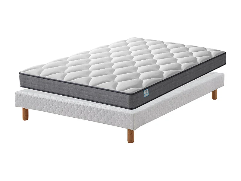 Ensemble Matelas à ressorts+ Lit Sommier Tapissier Déco 140x190cm, Epaisseur du Matelas 20cm