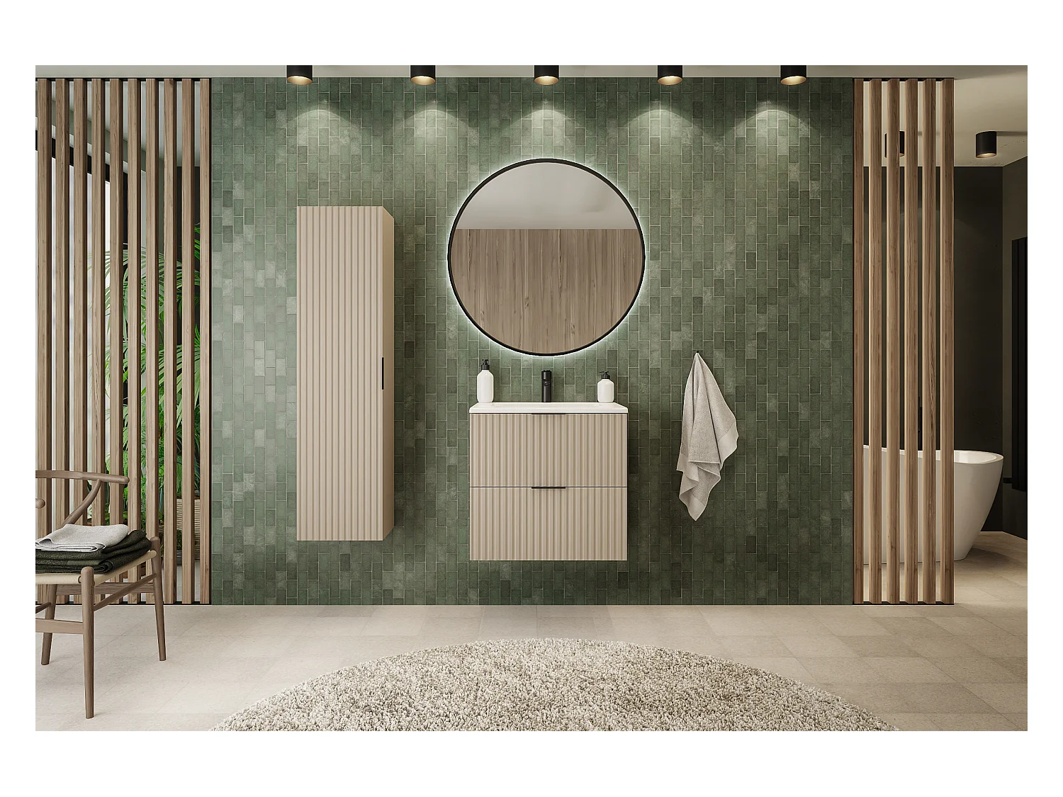 Meuble de salle de bain strié FLOW 60 cm cachemire