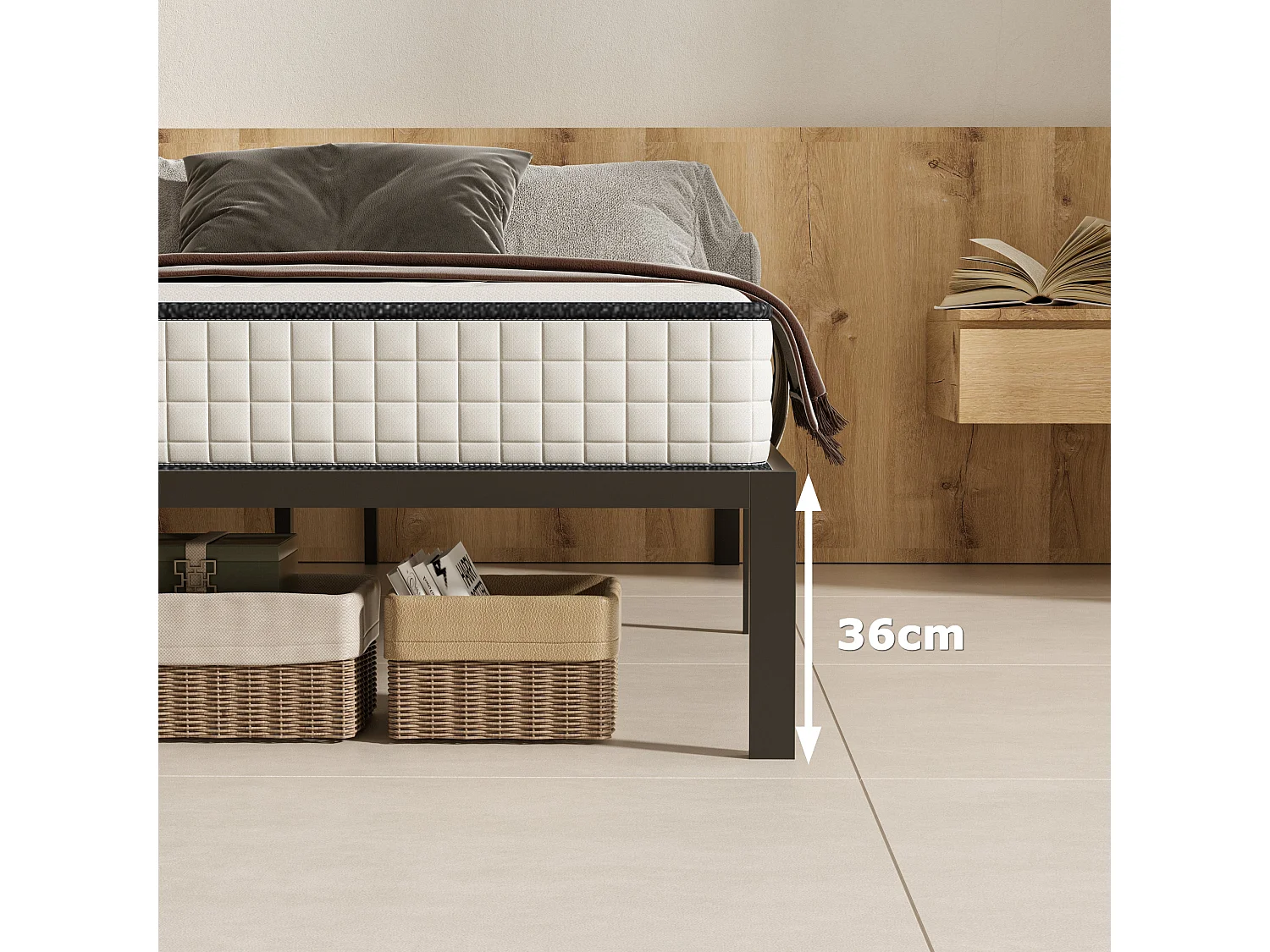 Lit en Métal 140x190cm, Noir