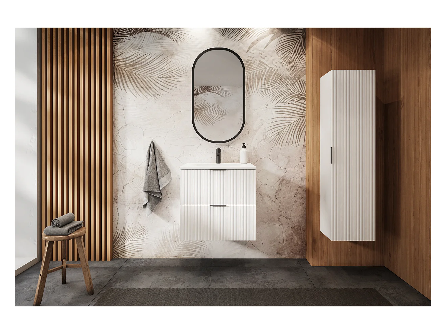 Meuble de salle de bain strié FLOW 60 cm blanc