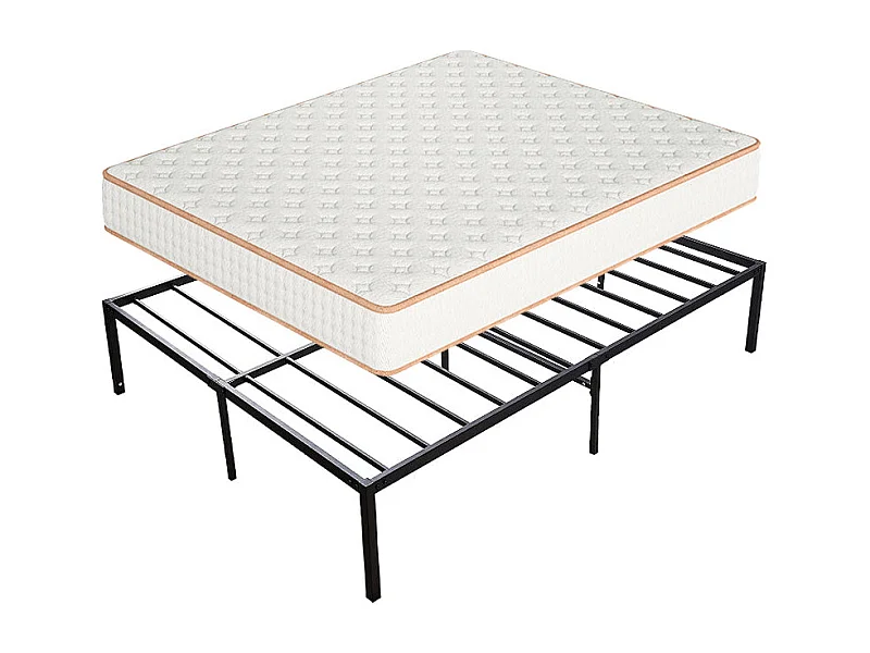 Ensemble Matelas en Mousse+ Cadre de lit en métal 140x190cm, Epaisseur du Matelas 18cm
