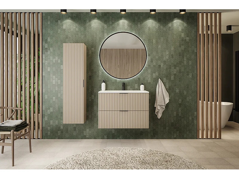 Meuble de salle de bain strié FLOW 80 cm cachemire