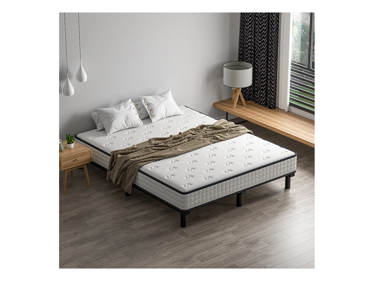 Ensemble matelas et sommier de 140x190 cm, 9 pieds, 15 cm d'épaisseur