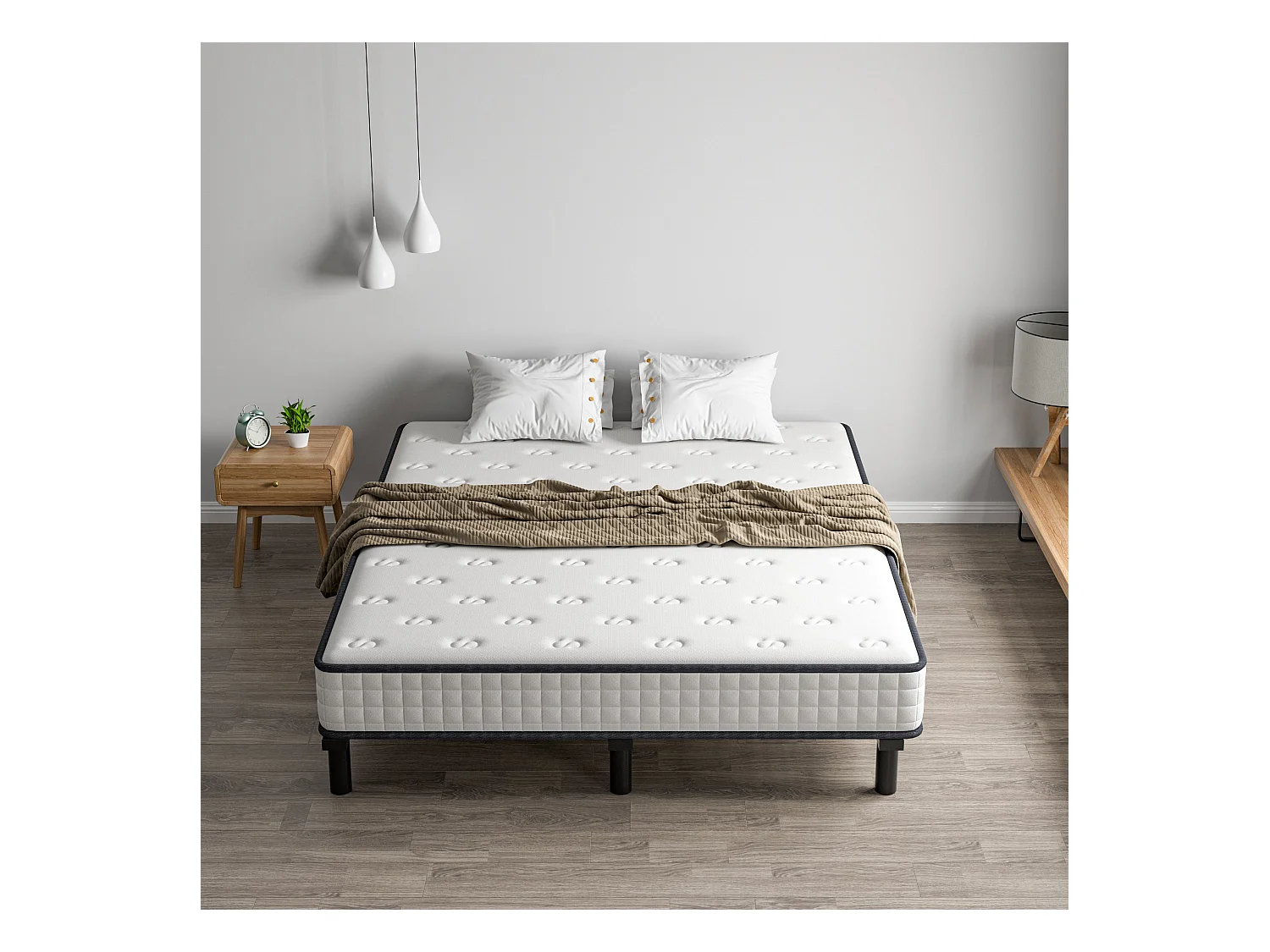 Ensemble matelas et sommier de 140x190 cm, 9 pieds, 15 cm d'épaisseur