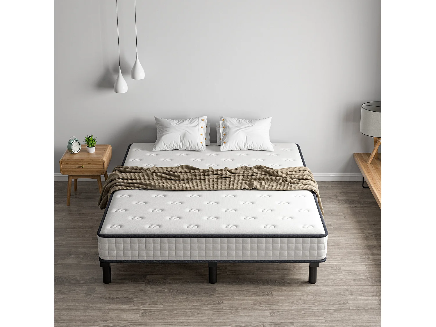 Ensemble matelas et sommier de 140x190 cm, 9 pieds, 15 cm d'épaisseur