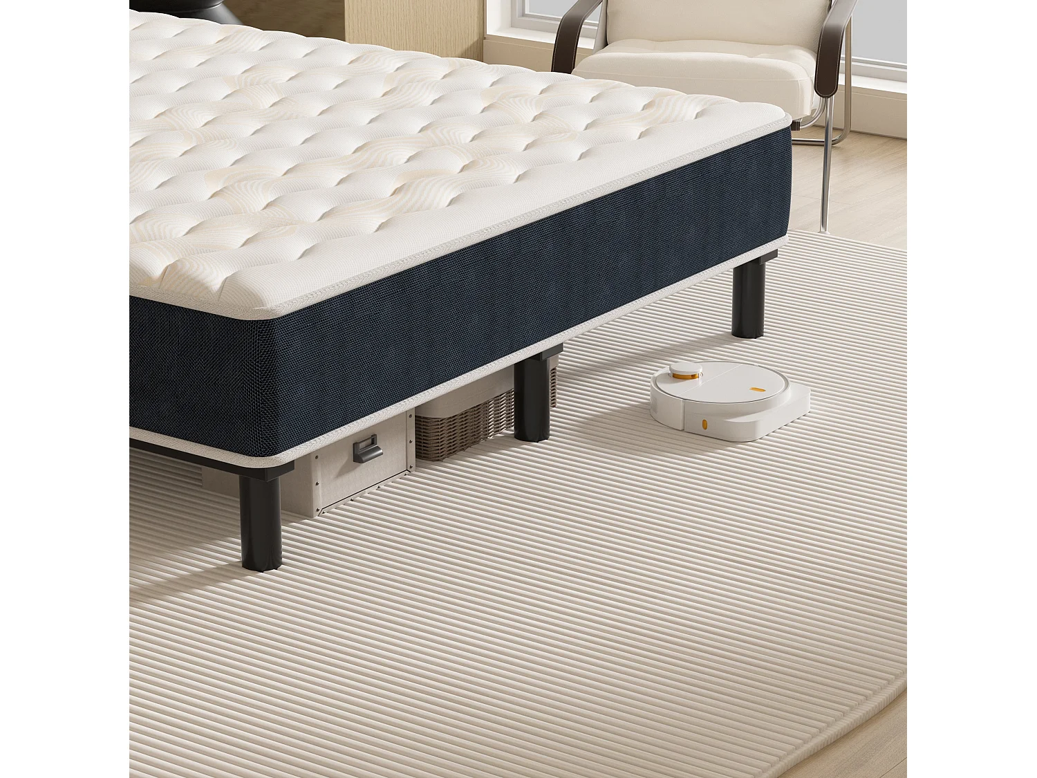 Ensemble matelas et sommier de 140x190 cm, 9 pieds, 15 cm d'épaisseur