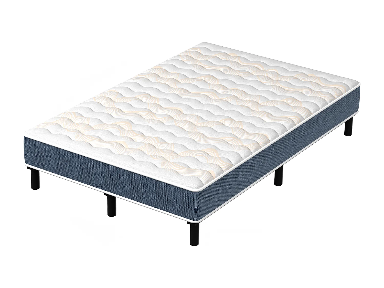 Ensemble matelas et sommier de 140x190 cm, 9 pieds, 15 cm d'épaisseur