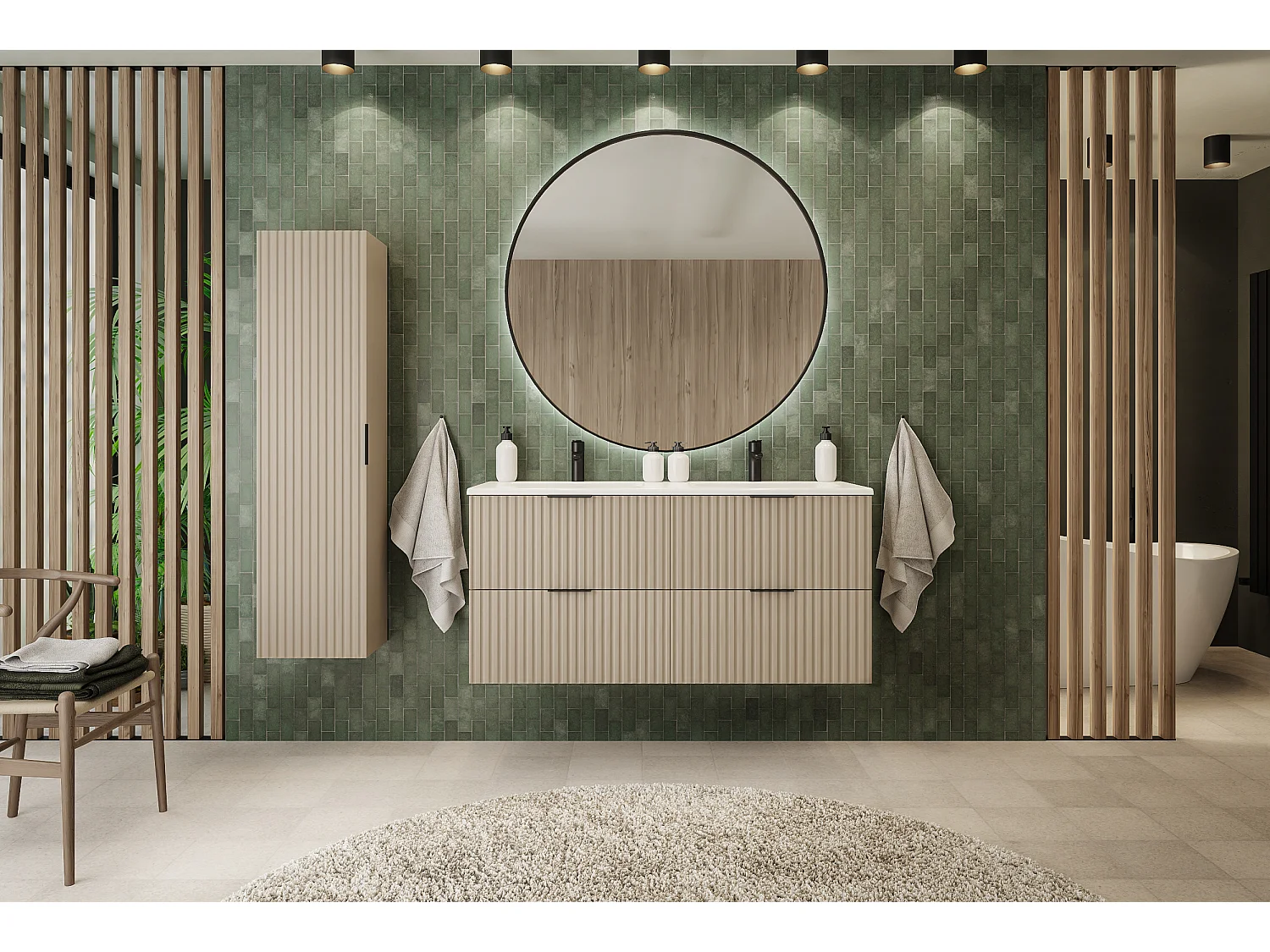 Meuble de salle de bain strié FLOW 120 cm cachemire