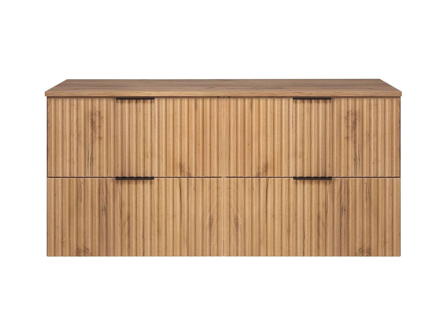 Meuble de salle de bain strié FLOW 120 cm chêne craft doré avec plan