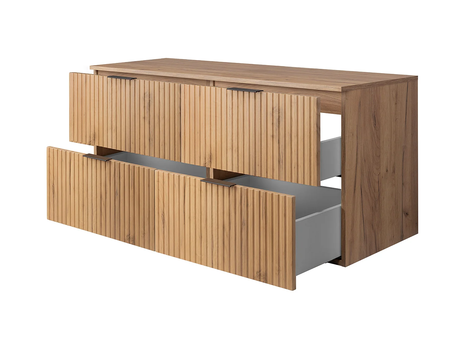 Meuble de salle de bain strié FLOW 120 cm chêne craft doré avec plan