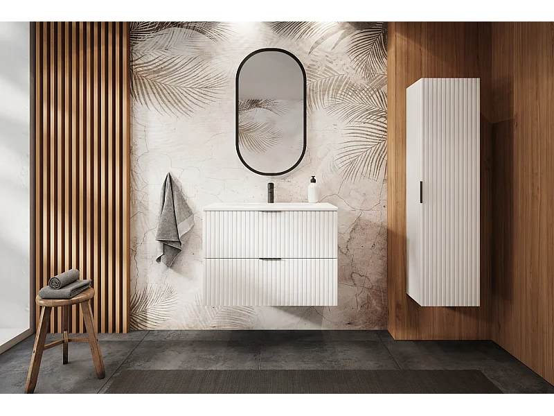 Szafka łazienkowa ryflowana FLOW 80 cm biały