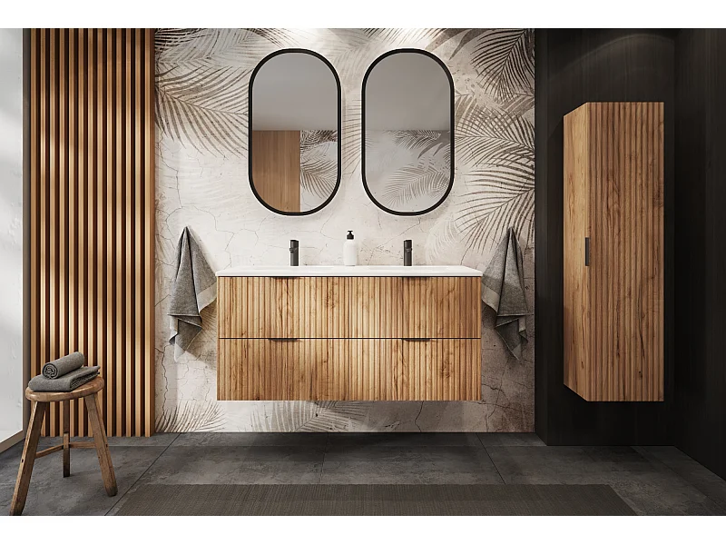 Mueble de baño estriado FLOW 160 cm roble craft dorado con encimera