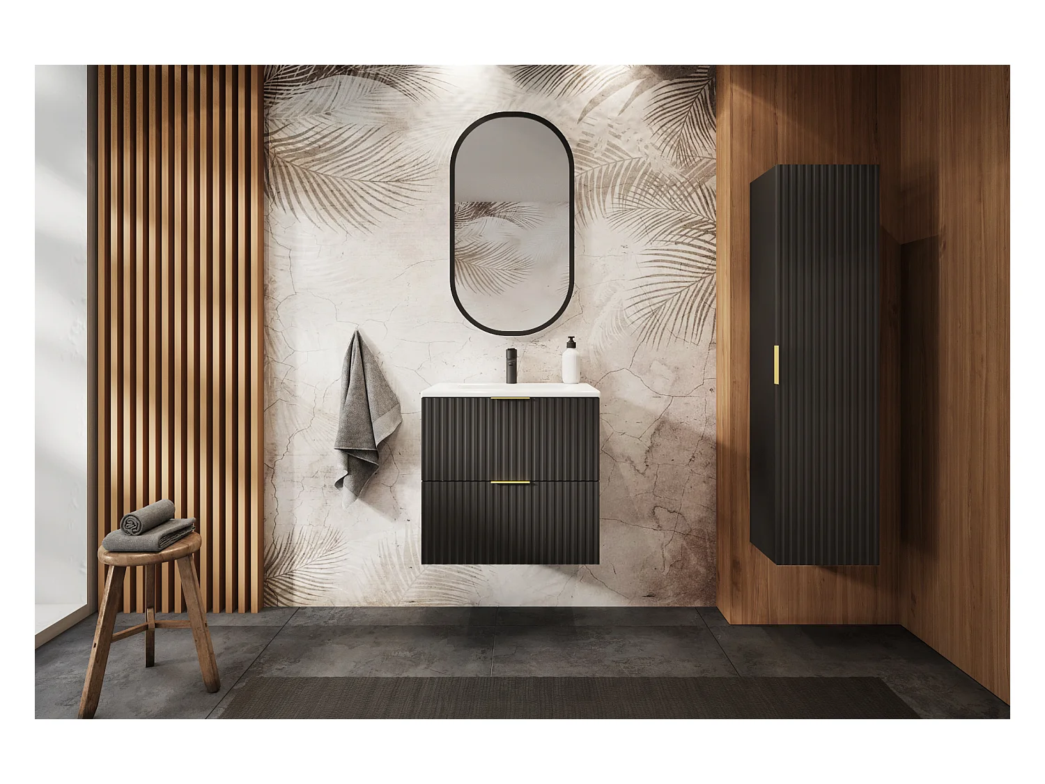 Meuble de salle de bain strié FLOW 60 cm noir