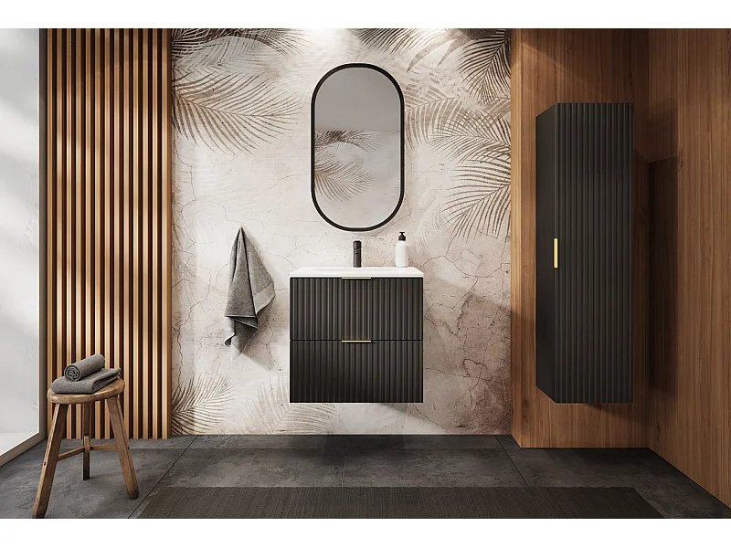 Meuble de salle de bain strié FLOW 60 cm noir