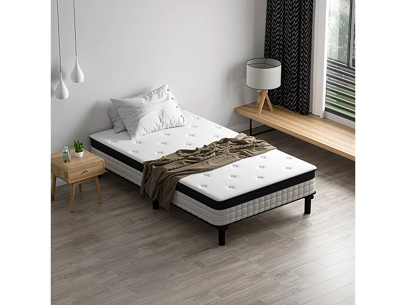 Bed gecombineerd met veermattens en ijzeren bedframe, 18 cm dik, 90 x 190 cm, 6 voeten.