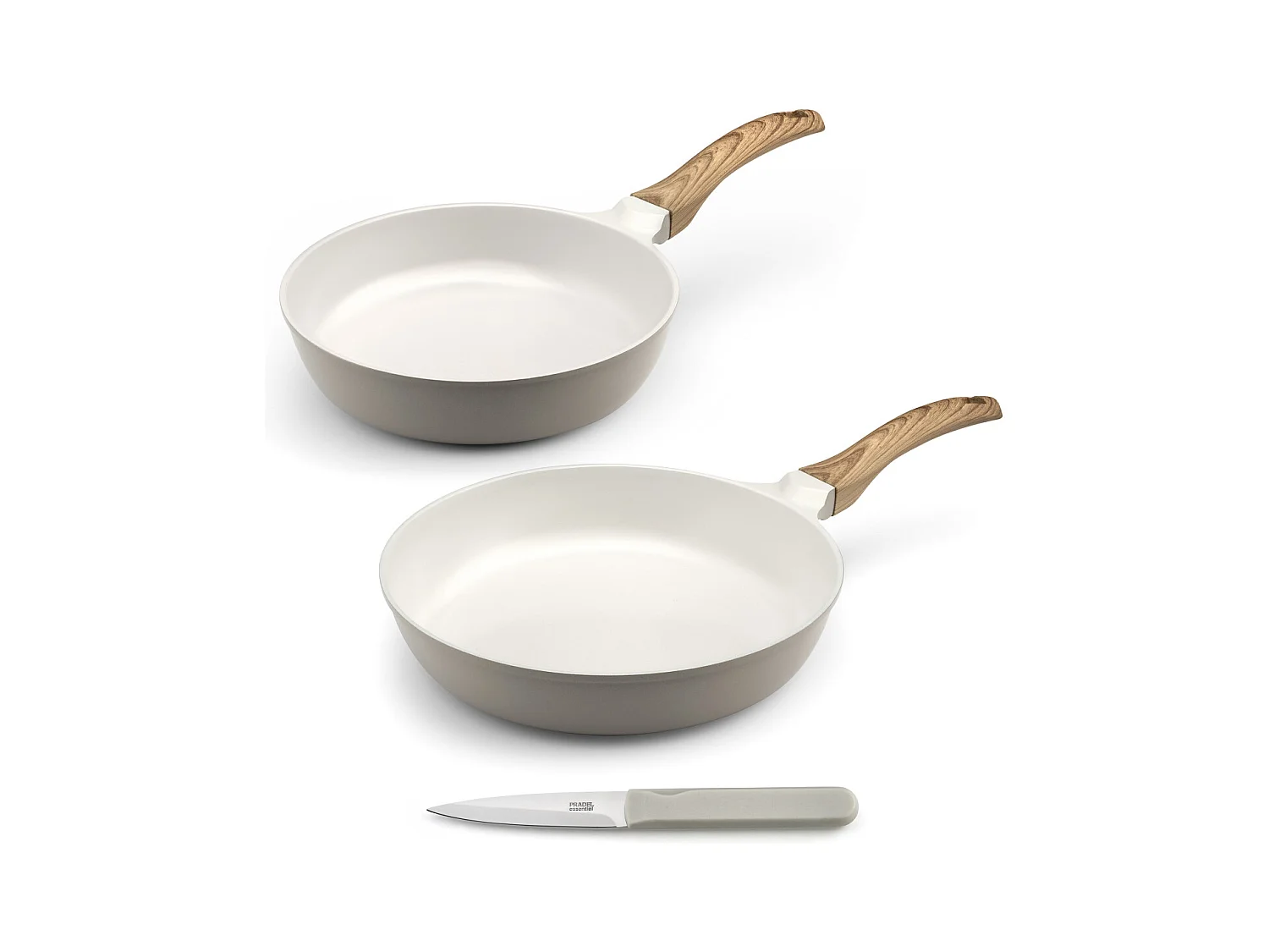 Mythic - Set 2 poêles 24/28cm revêtement céramique blanche, 1 couteaux d'office