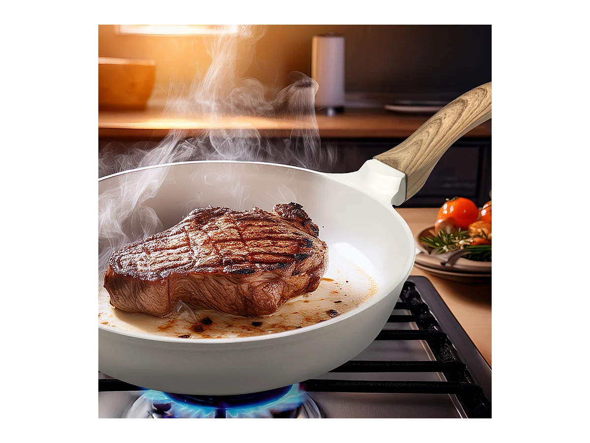 Mythic - Set 2 poêles 24/28cm revêtement céramique blanche, 1 couteaux d'office