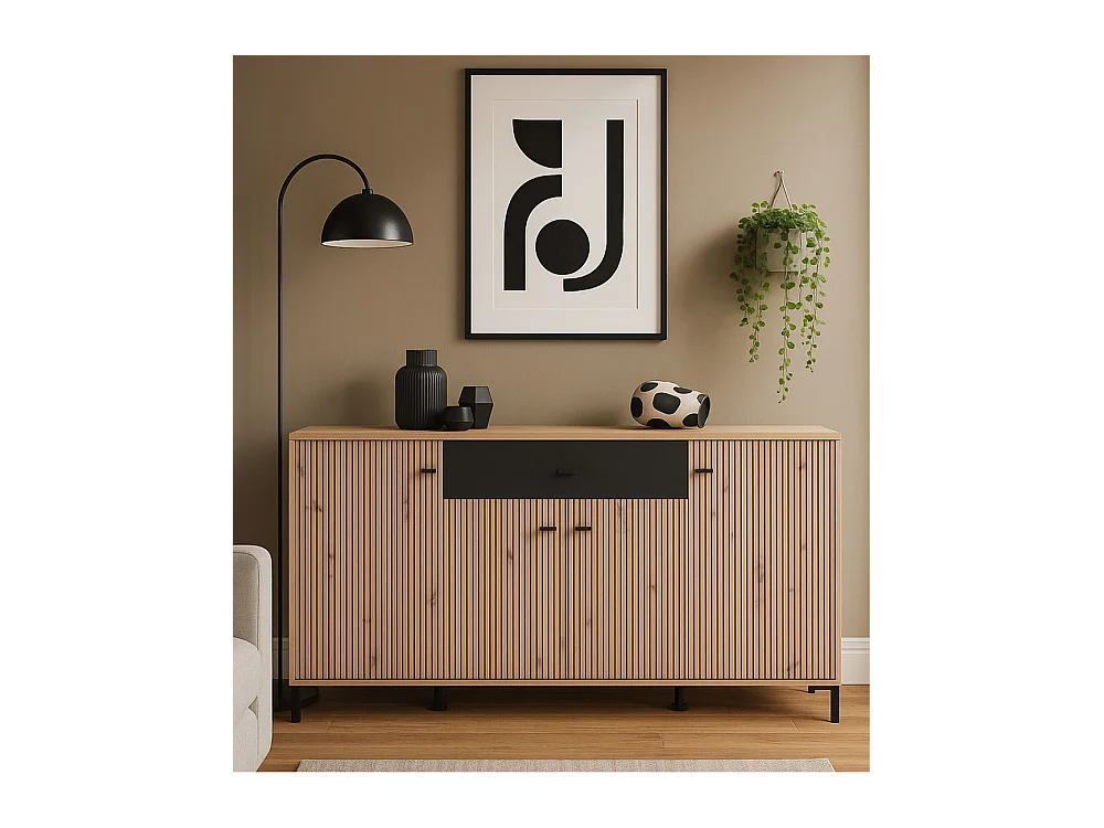 Aparador de 90x170x40 cm de estilo contemporáneo en tablero de melamina color beige Avion