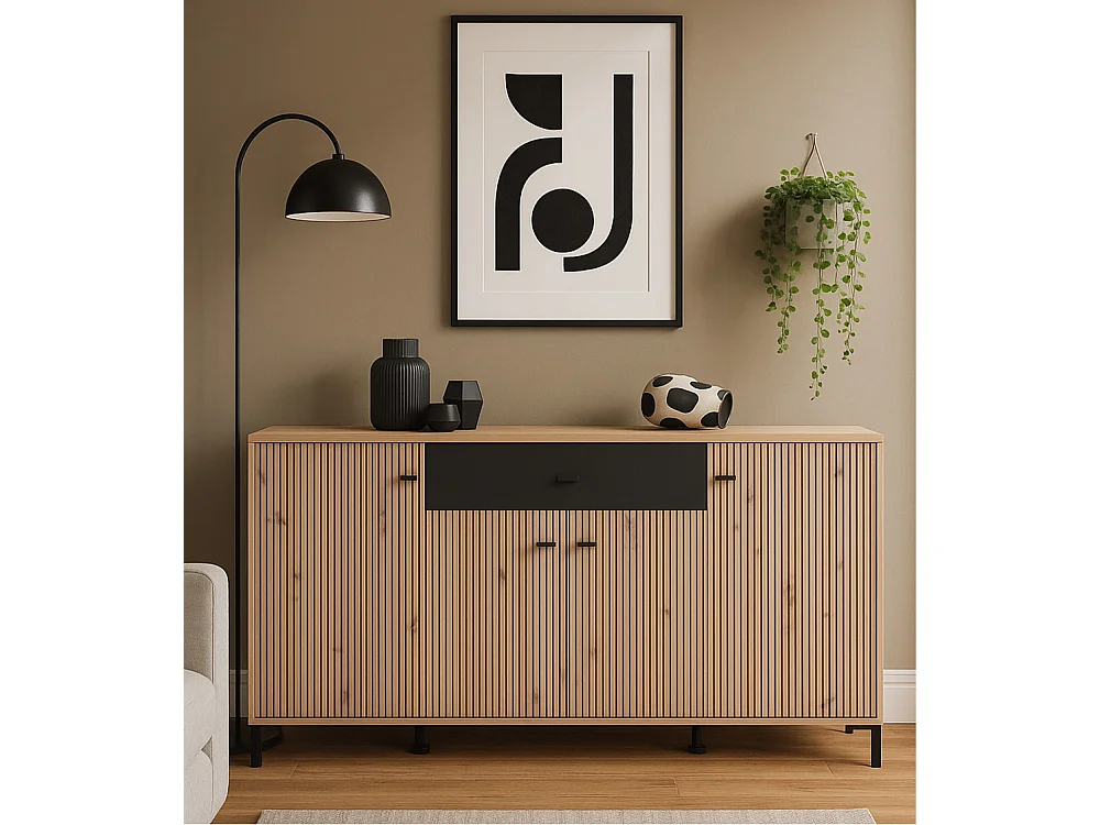 Aparador de 90x170x40 cm de estilo contemporáneo en tablero de melamina color beige Avion