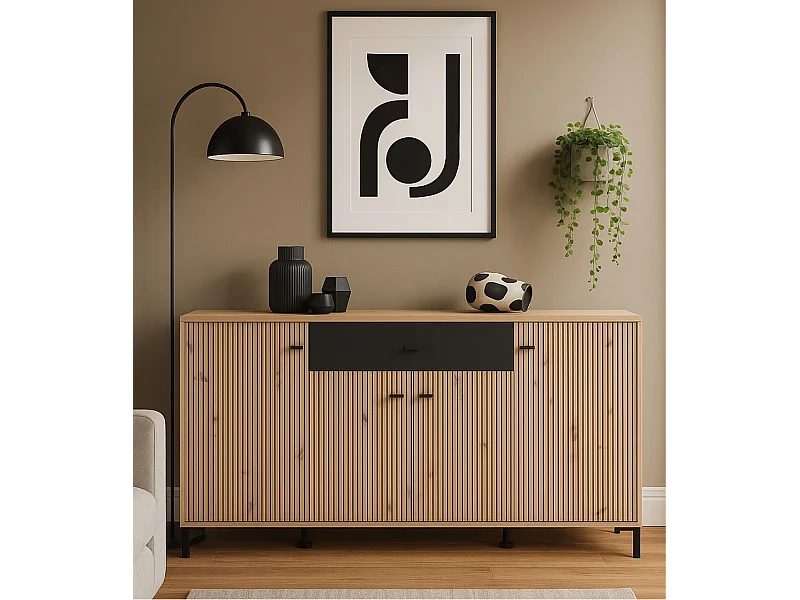 Aparador de 90x170x40 cm de estilo contemporáneo en tablero de melamina color beige Avion