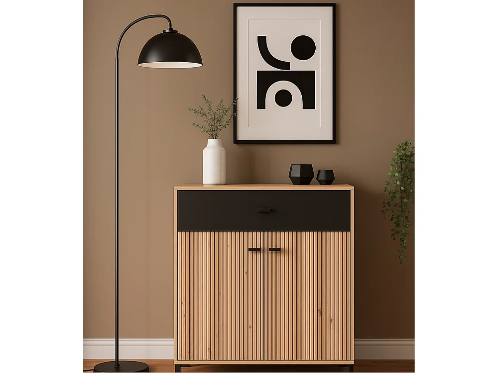 Aparador de 90x80x40 cm de estilo contemporáneo en tablero de melamina color beige Avion