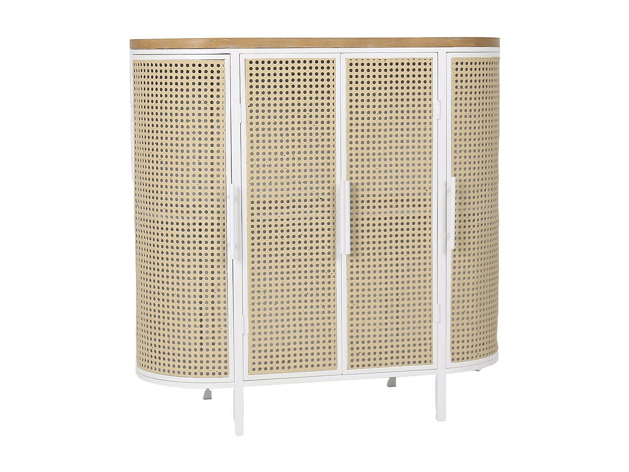 Aparador de 80x80x39 cm de diseño ovalado con frentes enrejillados y tapa en MDF Maya