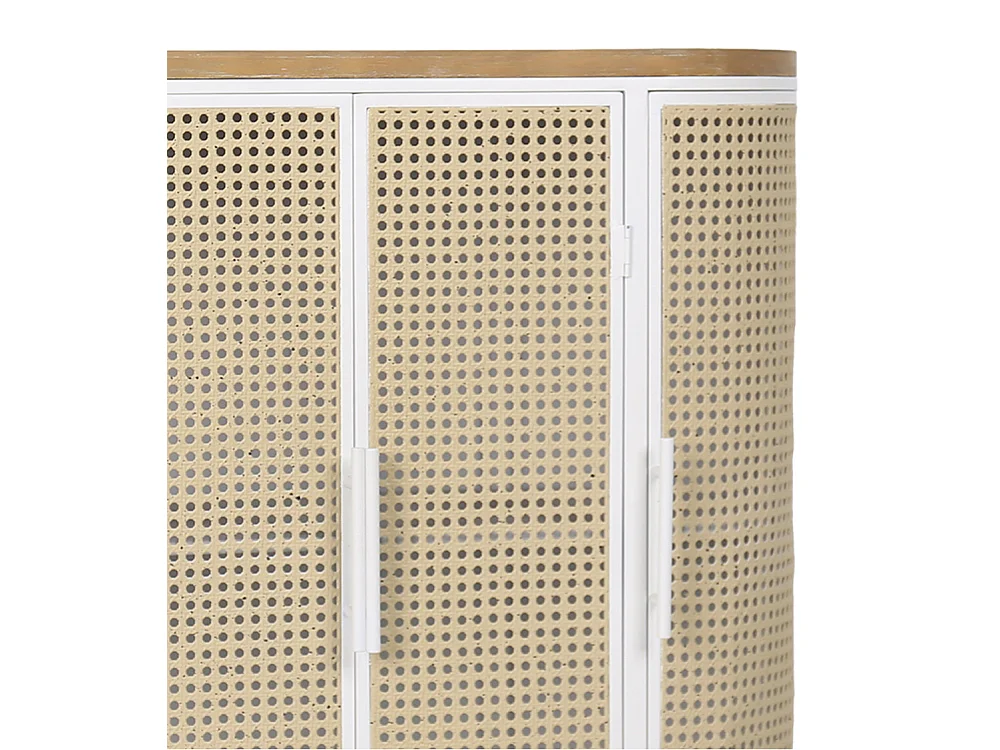 Aparador de 80x80x39 cm de diseño ovalado con frentes enrejillados y tapa en MDF Maya