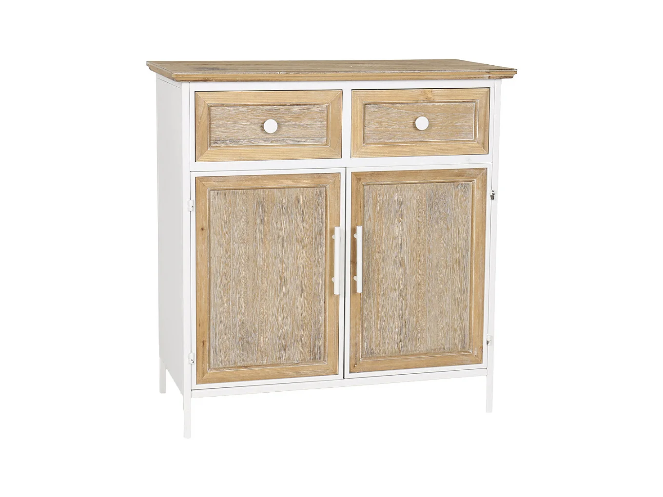 Aparador de 80x77x39 cm con estructura metálica blanca y frentes en madera de abeto Nola