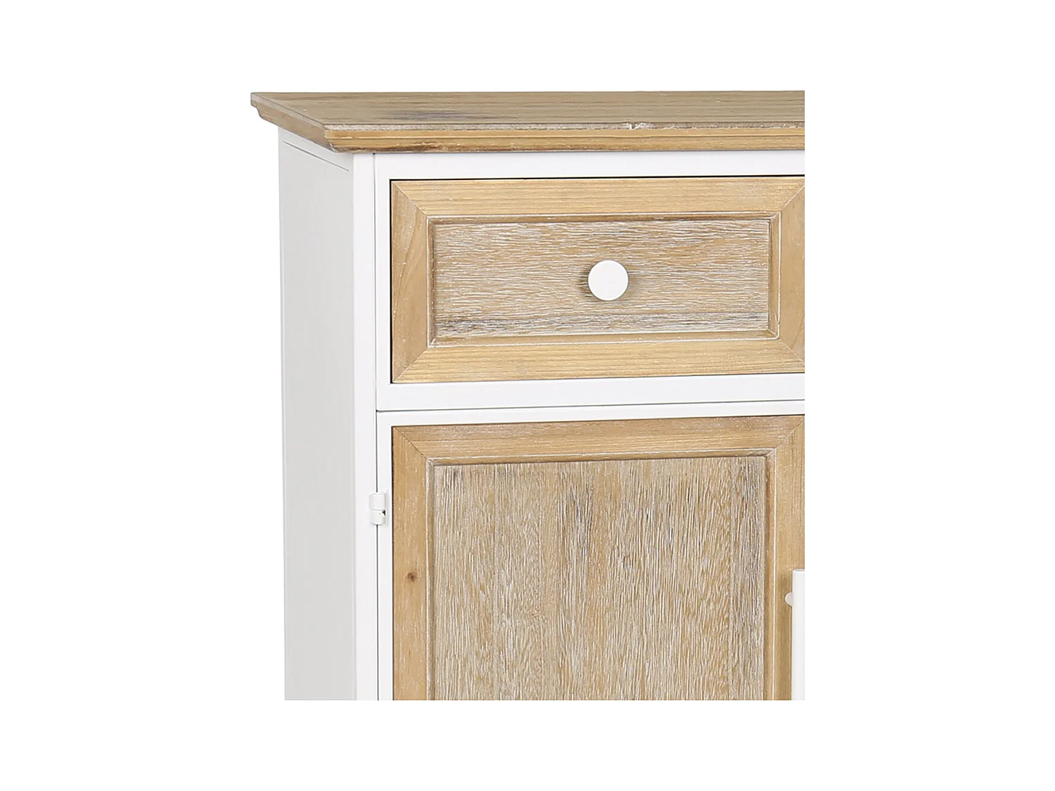 Aparador de 80x77x39 cm con estructura metálica blanca y frentes en madera de abeto Nola