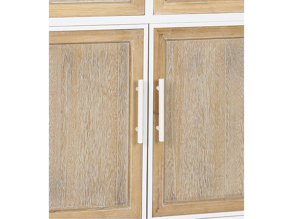 Aparador de 80x77x39 cm con estructura metálica blanca y frentes en madera de abeto Nola