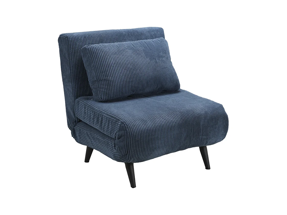 Sofá cama de 32-89x83x86-192 cm con sistema de apertura clic clac de pana en azul Triana