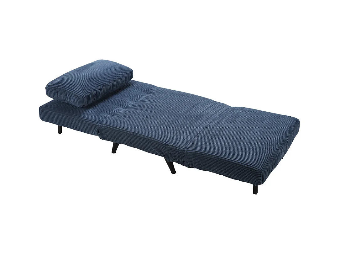 Sofá cama de 32-89x83x86-192 cm con sistema de apertura clic clac de pana en azul Triana