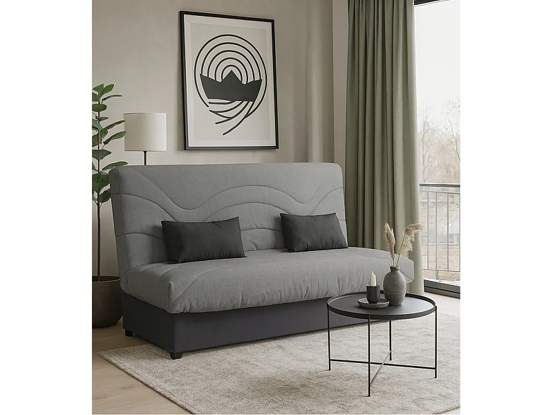 Sofá cama de 105x74x193 cm con apertura clic clac y arcón en color gris y negro Tedgi