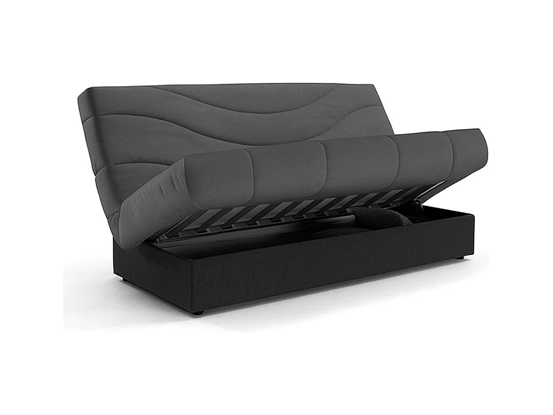 Sofá cama de 105x74x193 cm con apertura clic clac y arcón en color gris y negro Tedgi