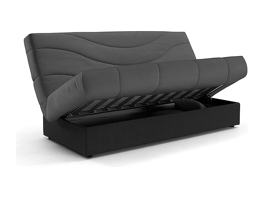 Sofá cama de 105x74x193 cm con apertura clic clac y arcón en color gris y negro Tedgi