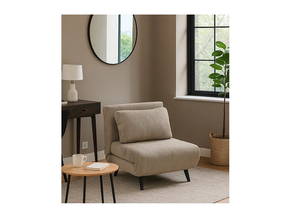 Sofá cama de 32-89x83x86-192 cm con sistema de apertura clic clac de pana en beige Triana