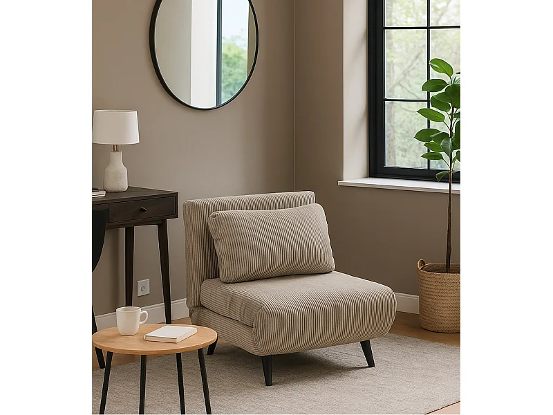 Sofá cama de 32-89x83x86-192 cm con sistema de apertura clic clac de pana en beige Triana