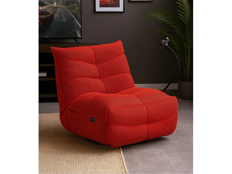 Sillón gaming de 91x93x108 cm giratorio con soporte y cargador en color rojo Dami 360º