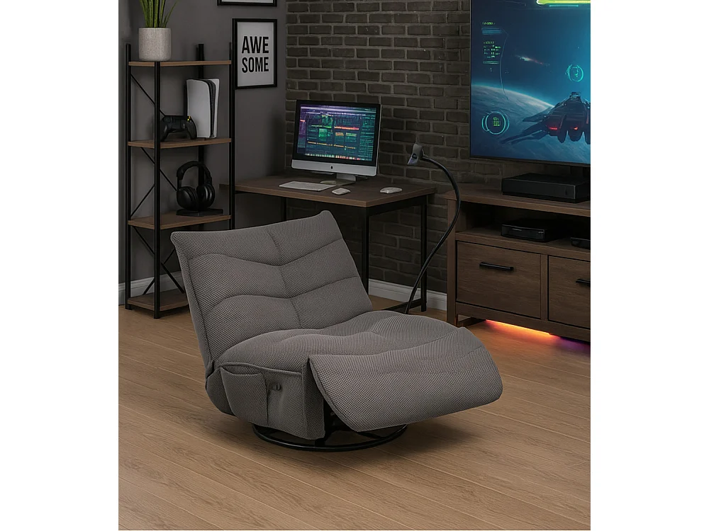 Sillón gaming de 91x93x108 cm con brazo articulado y soporte móvil en color gris Dami