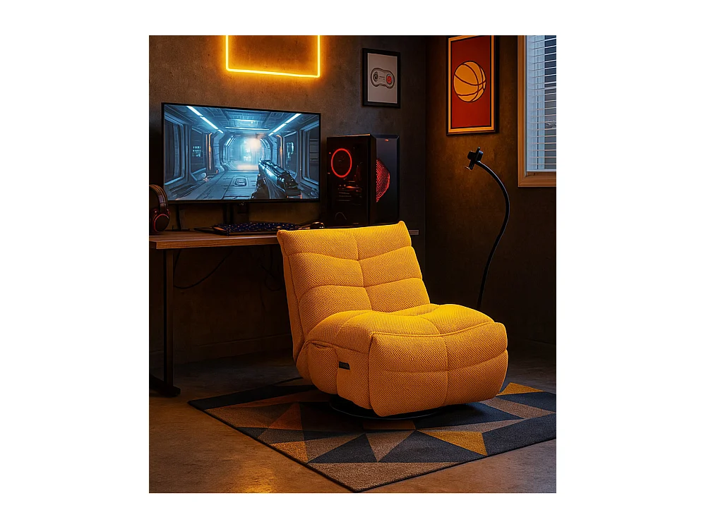 Sillón gaming de 91x93x108 cm giratorio con soporte y cargador en color amarillo Dami 360º
