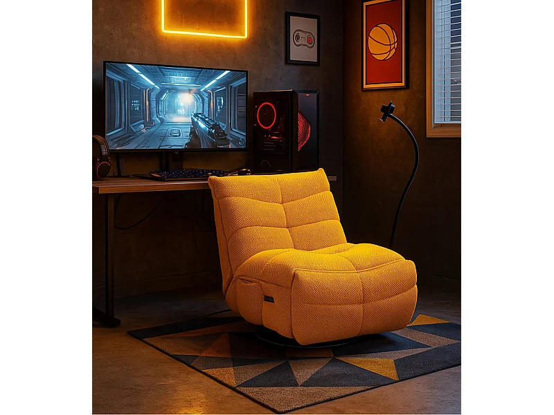 Sillón gaming de 91x93x108 cm giratorio con soporte y cargador en color amarillo Dami 360º